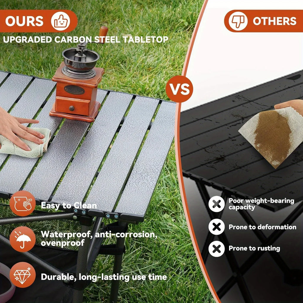 Folding Camping Table, Collapsible w/ Carry Bag, Sturdy Legs & Large Flat Surface for Picnic BBQ Beach Hiking, Compact Durable