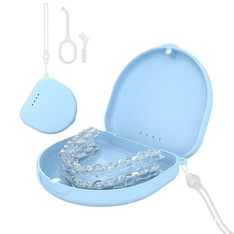 Portable Denture Tray Box Dental Retainer Box Case Plastic Teeth Container Denture Box False Teeth Protective Case With Lanyard