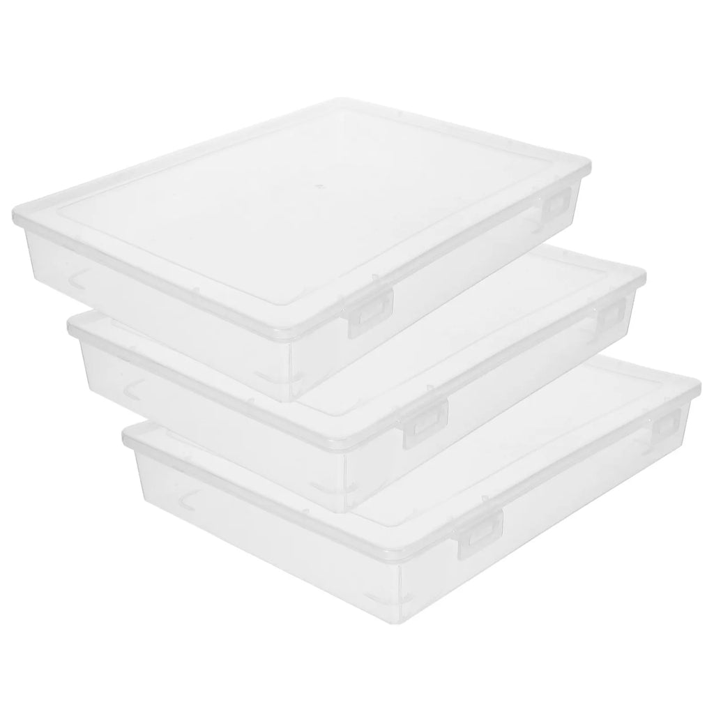 3Pcs Clear Stackable A4 File Box 12.6x9 Inch Transparent Plastic Document Organizer for Desktop Office School Home Paper