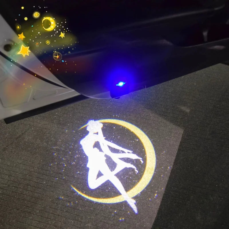 Sailor Moon Car Welcome Light High Definition Projector Hd Ambient Light Induction Open The Door Safety Signal Lamp Decoration