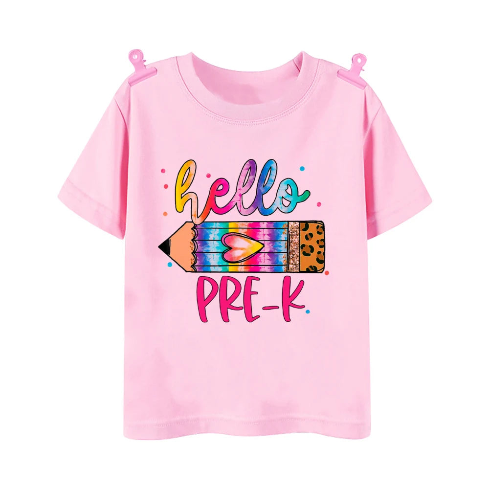 Hello First Grade Leopard Printed Kids Shirt 1-5 Grade Child Back To School Outfit  T-shirt Boys Girls Short Sleeve Tee Clothes