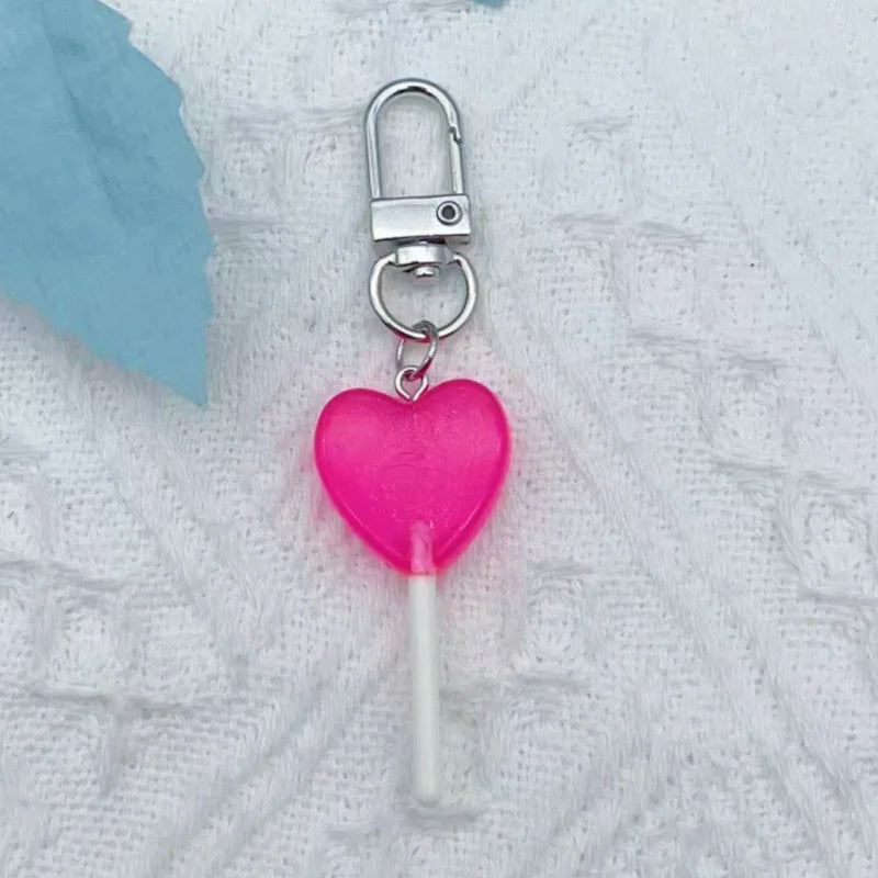 9pcs Sweet simulation color translucent resin heart-shaped lollipop keychain candy pendant bag accessories for daily girls