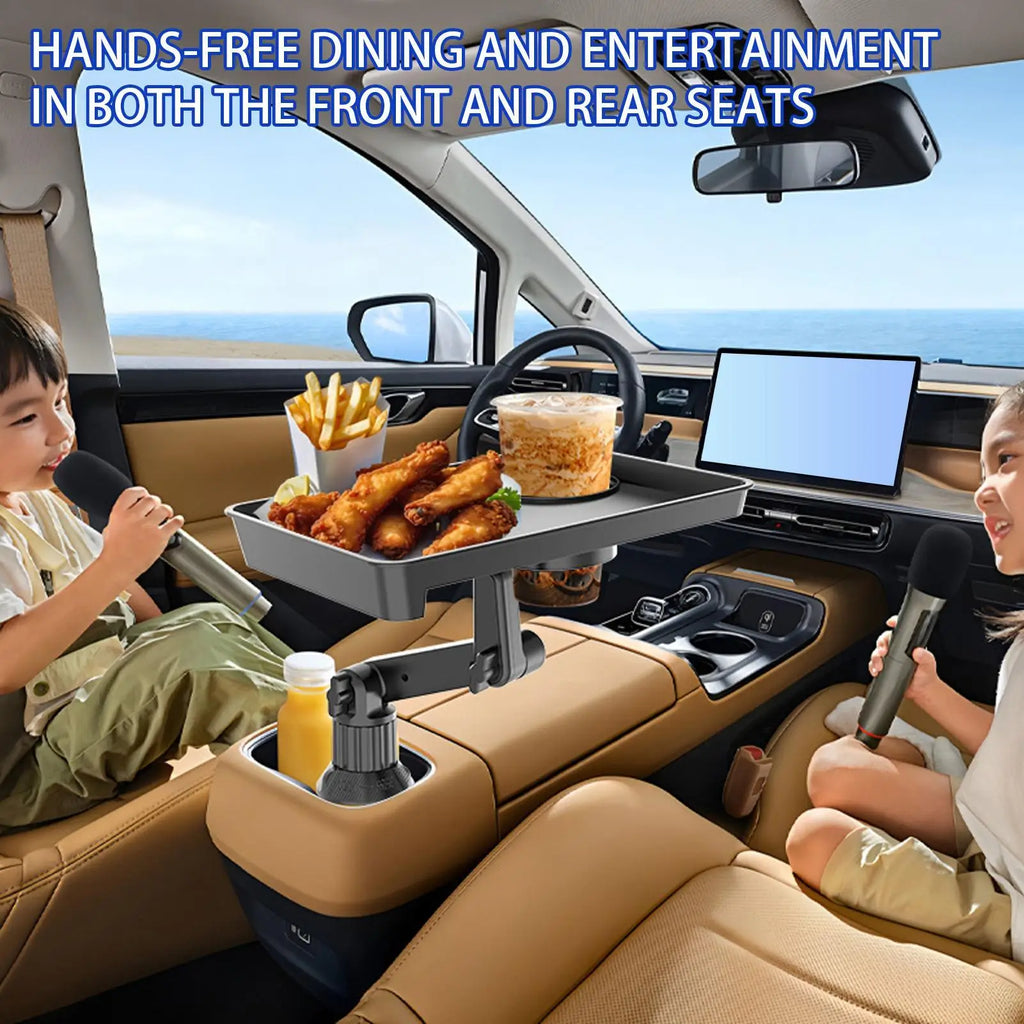 Car Cup Holder Expander Drink Holder with Food Table 360 Degree Adjustable Base Tray for Snack Rotatable Tray Bracket