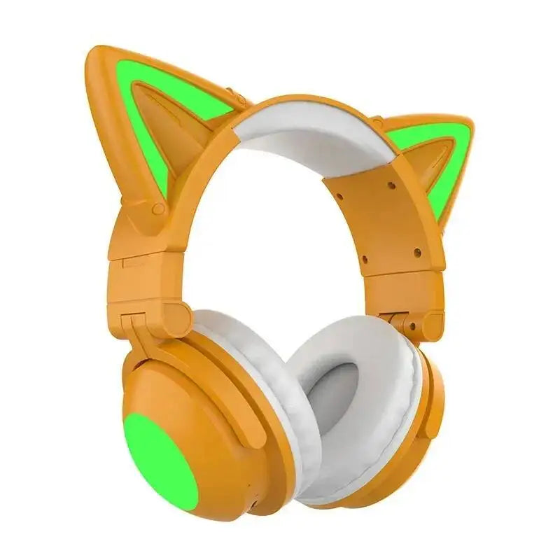 Head Mounted Cat Ear Glowing Bluetooth Earphones, High-definition Microphone, Foldable Storage, Compatible With Multiple Devices