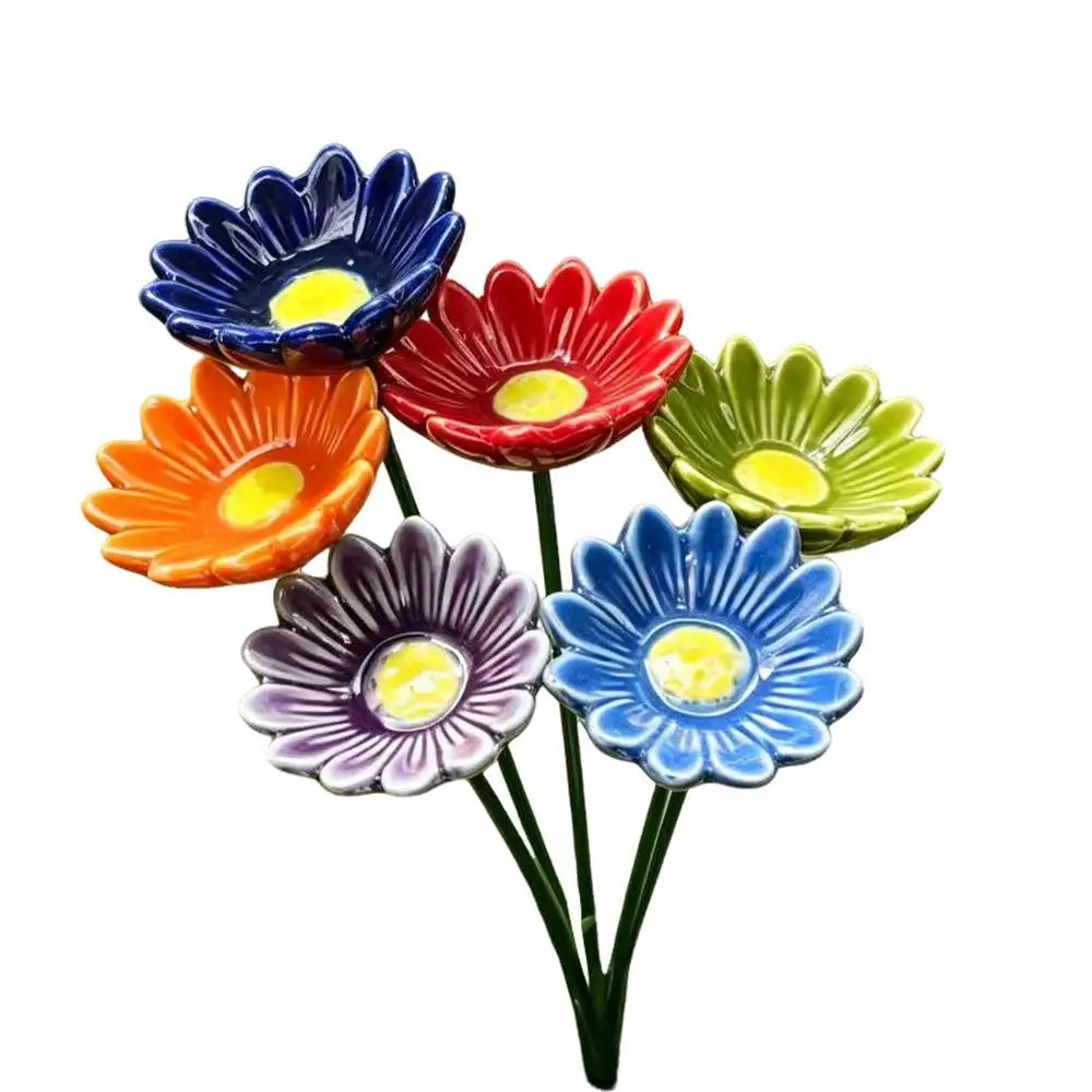 6pcs 4.5x20cm Ceramic Bee Water Station, Flower Garden Bird Bath, Bee & Butterfly Drinking Fountain for Yard Patio Lawn Decor