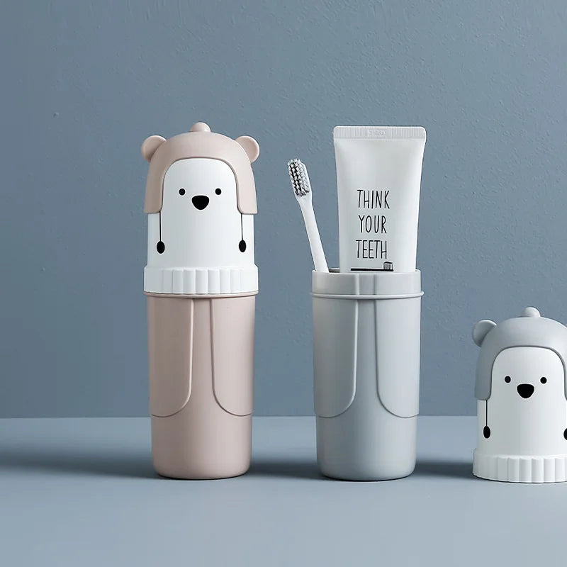 1PC Cartoon Bear Travel Portable Toothbrush Cup Cute Toothpaste Holder Box Storage Case Box Organizer Travel Toiletries Bathroom