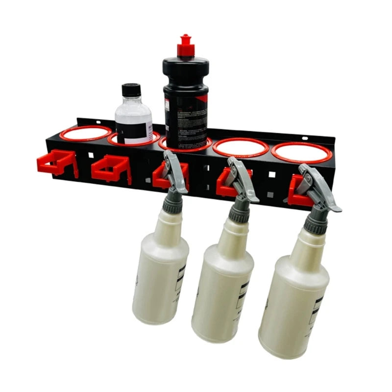 Professional Car Detailing Wall Mount Organizers Bottle Holder with 5 Hook Efficient Car Detailing Station Simple to Use H9EE