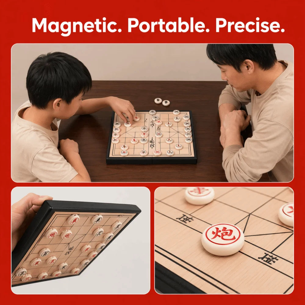 Portable Foldable Xiangqi Educational Strategy Chess Puzzle Game Learning Board Game Set Office