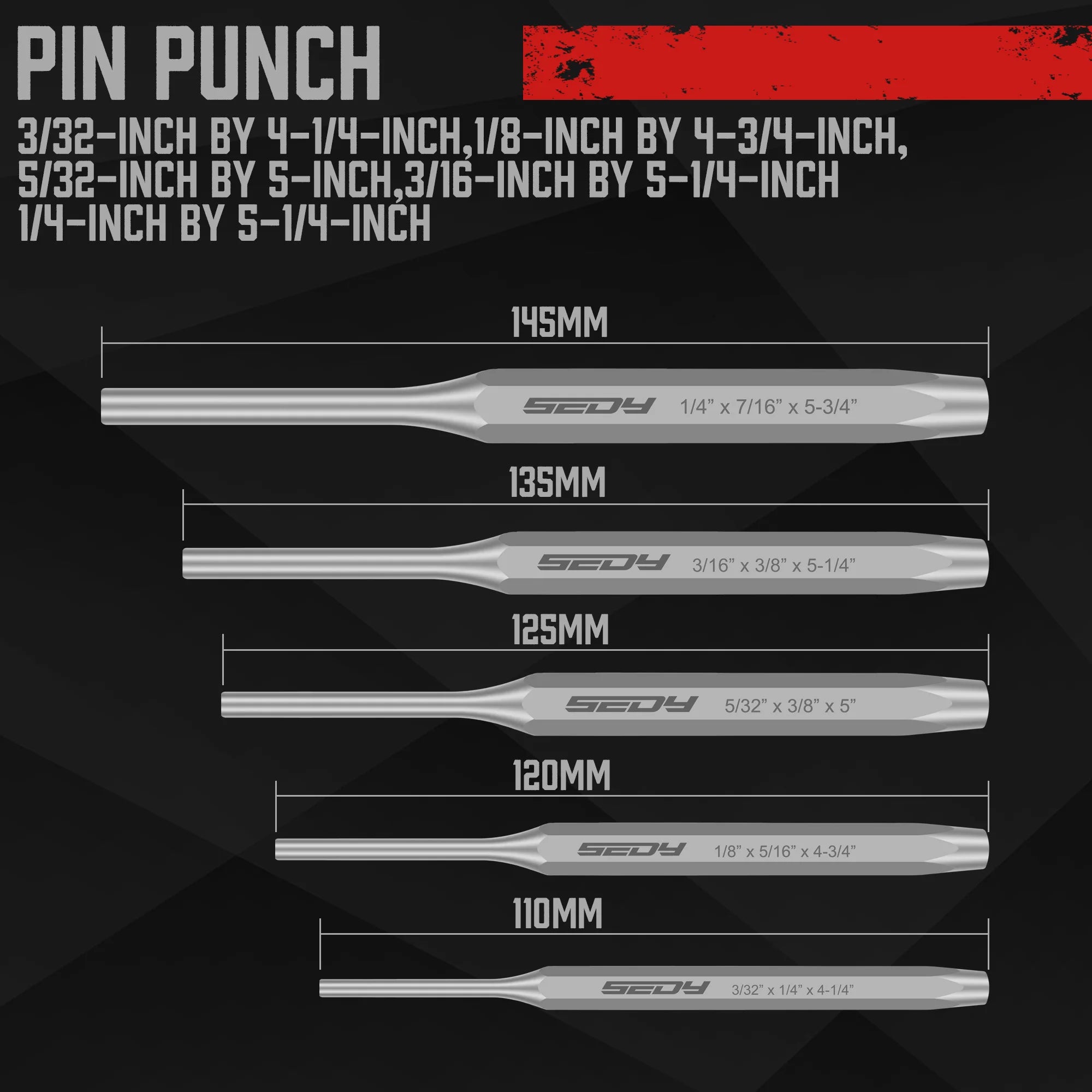 SEDY 16Pcs Precision Punch & Chisel Set - Taper Punch, Pin Punch, Center Punch, Cold Chisels & Gauge for Versatile Applications