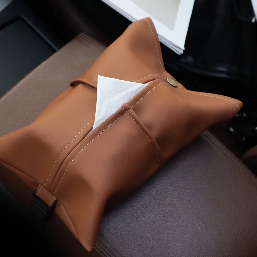 High-grade Car Tissue Box Wear-resistant Waterproof Car Armrest Tissue Pouch Faux Leather High Quality Tissue Storage Case Home