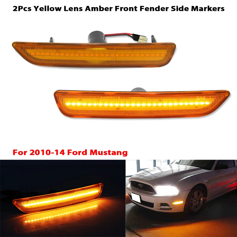 For Ford Mustang 2010-2014 Clear & Smoked Lens LED Side Marker Lamp Amber Front Red Rear Side Fender Lights