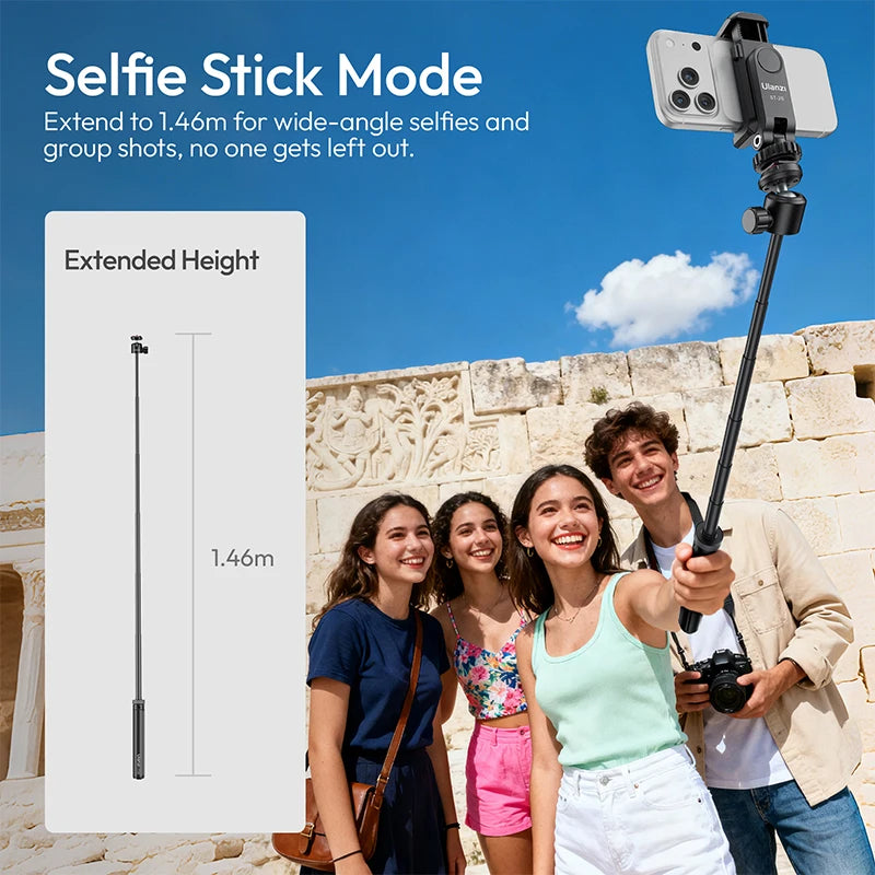 Ulanzi TT24 1.5M Cka Quick Release Selfie Stick Four-Leg Tripod Stand for Mobile Phone Gopro Action Camera with 360° Rotation