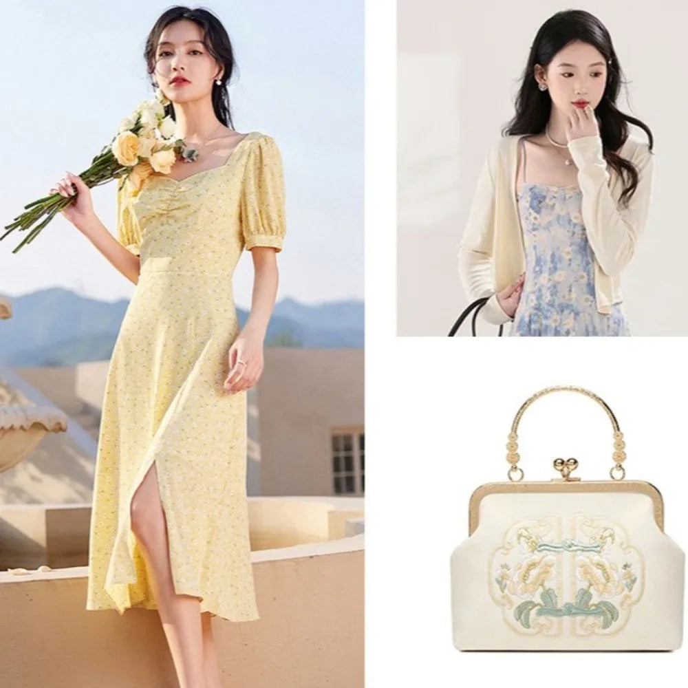 Popular Chinese Style Banquet Bag Embroidery High Capacity Shoulder Bag Pearl Handle Trendy Crossbody Bag Women
