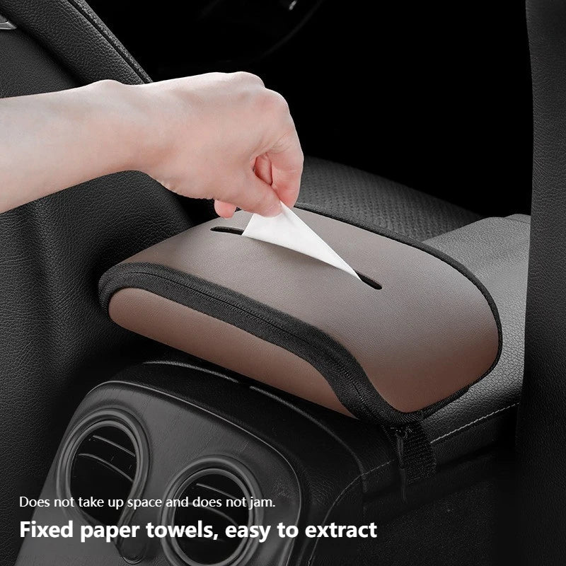 Car Tissue Bag Holder Leather Universal Auto Mounted Armrest Box Paper Box Storage Interior Seat Back Hanging Napkin Pockets