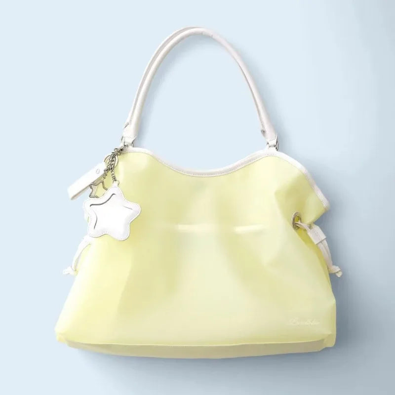 2026 Summer New Korean Style Y2K Jelly Tote Bag Large Capacity Transparent Drawstring Single Shoulder Bag For Commute
