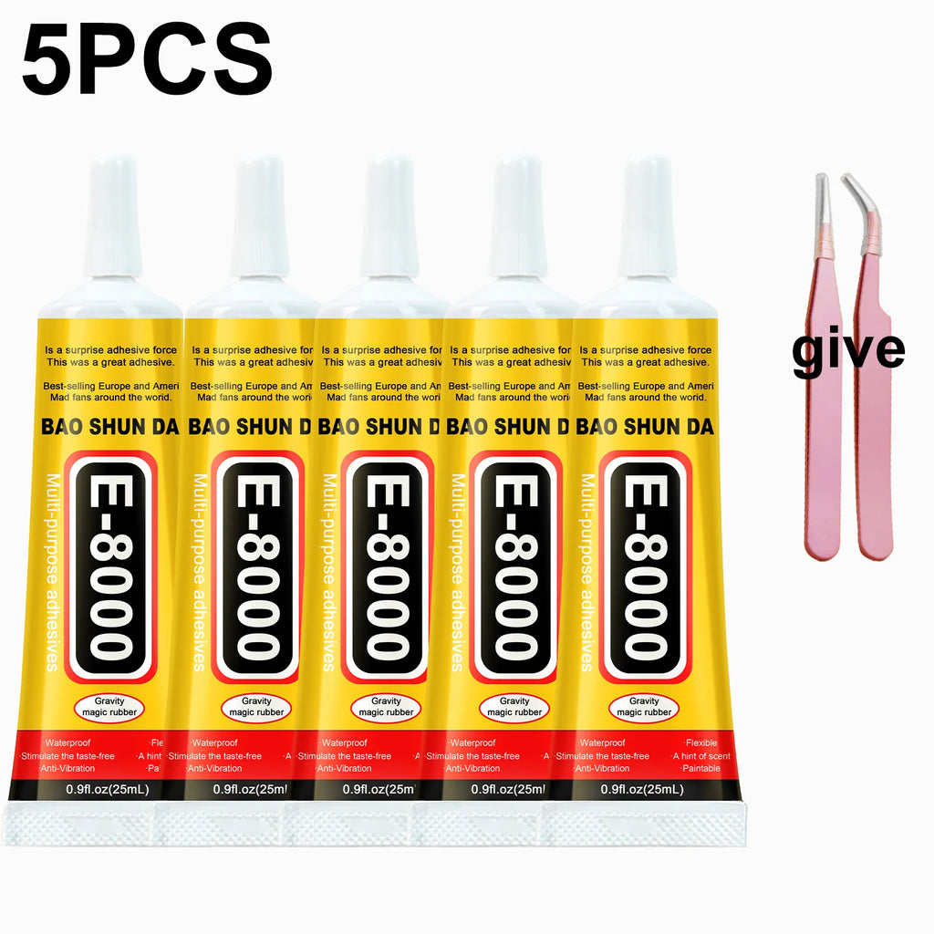 E8000 Multi-Purpose Glue 5 Bottles Set Strong Adhesive for Rhinestone Leather Phone Repair 15ml/25ml/50ml/110ml Transparent Quic