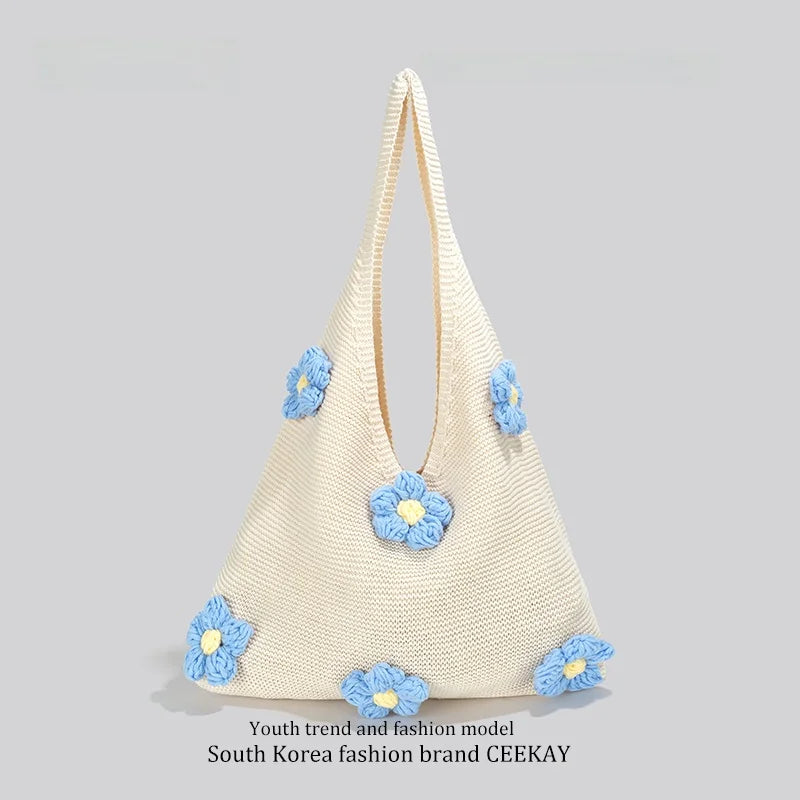 Ceekay Large Capacity Floral Underarm Tote Bag Women's Summer Beach Casual Vacation Handbag Soft Square Shape Zipper Closure