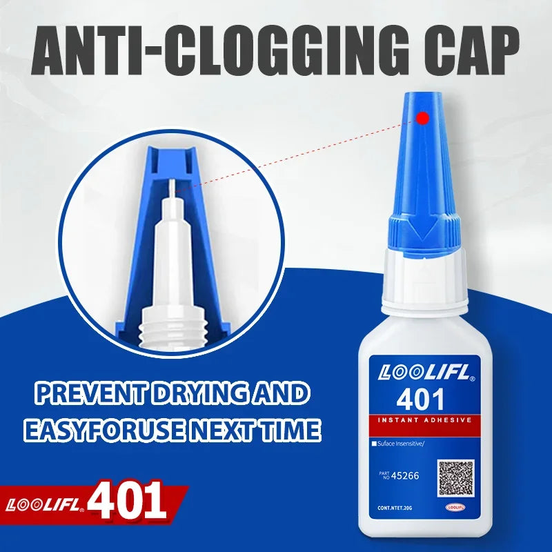 Newly upgraded 401 super glue, quick-drying in 3 seconds, suitable for industrial manufacturing and automobile maintenance.