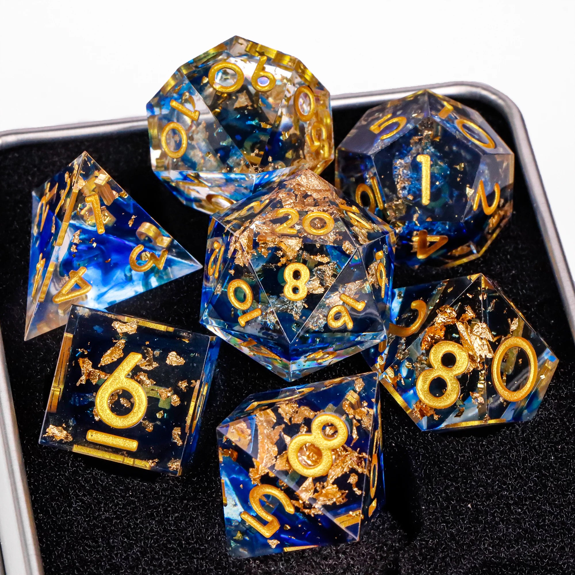 Blue Resin D&D Dice Set 7pcs Polyhedral Dice for Dungeons and Dragons, RPG Dice Role Playing Games D4, D6, D8, D10, D12, D20