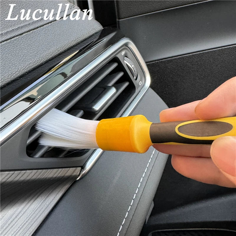 Lucullan White Nylon Hair Prewash&Interior Vent Cleaning Tools Unique Anti-slip Rubber Handle Car Detailing Brushes