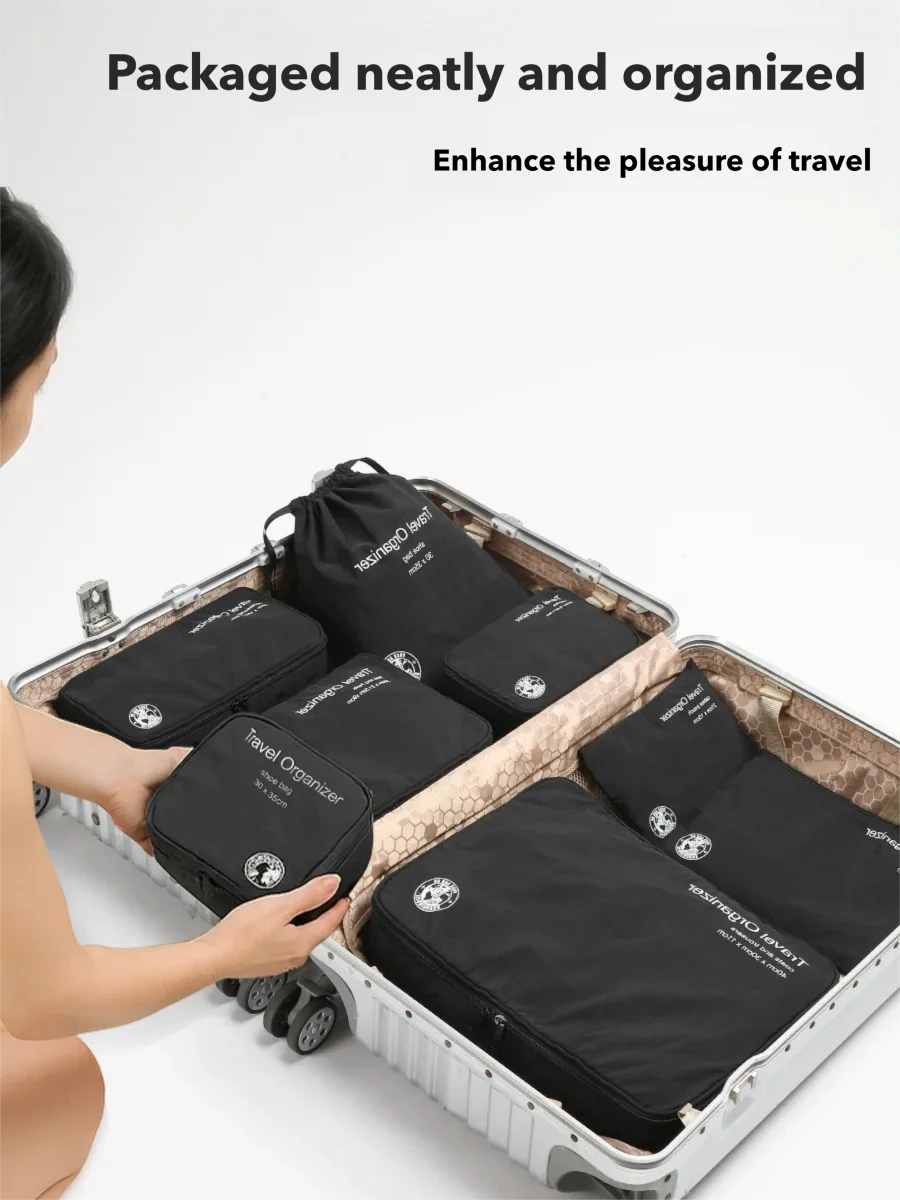 7Pcs Travel Organizer Storage Bag Set, Suitcase Packing Cubes, Portable Wardrobe, Luggage, Clothes, Underwear, Shoe Tidy Pouch
