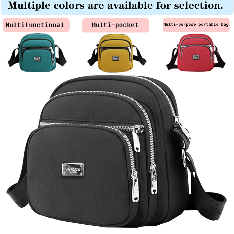 Women's Red Nylon Crossbody Bag Waterproof Multi-Pocket Lightweight Adjustable Strap Casual Daily Use Handbag for Shopping