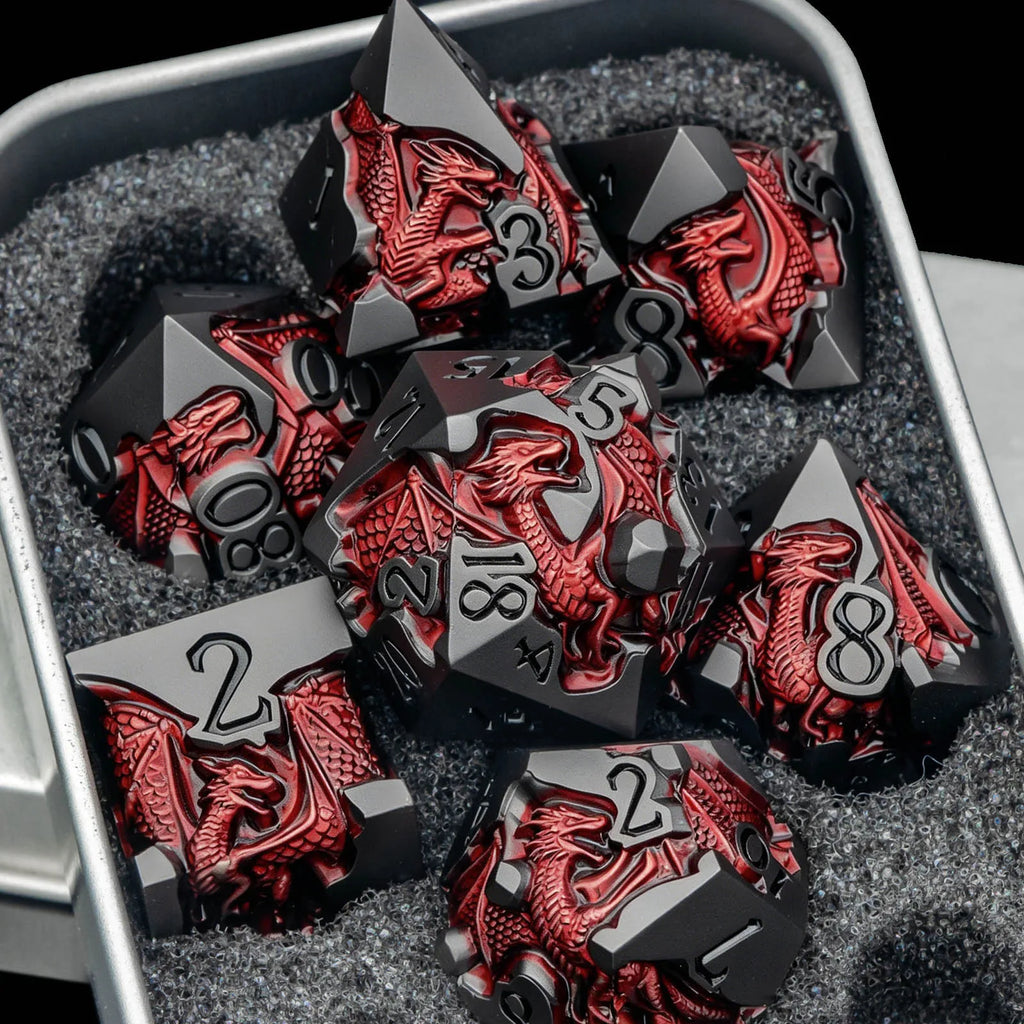 Dragon DND Dice Set for Role Playing Game, Blue Metal D&D Dice Set Dungeons and Dragons, 7Pcs RPG Polyhedral D and D Dice Set