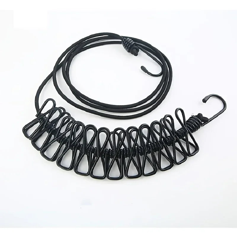 Outdoor Clip Clothesline Travel Portable Retractable Windproof Drying Rope with 12 Clips Hanger Clothesline