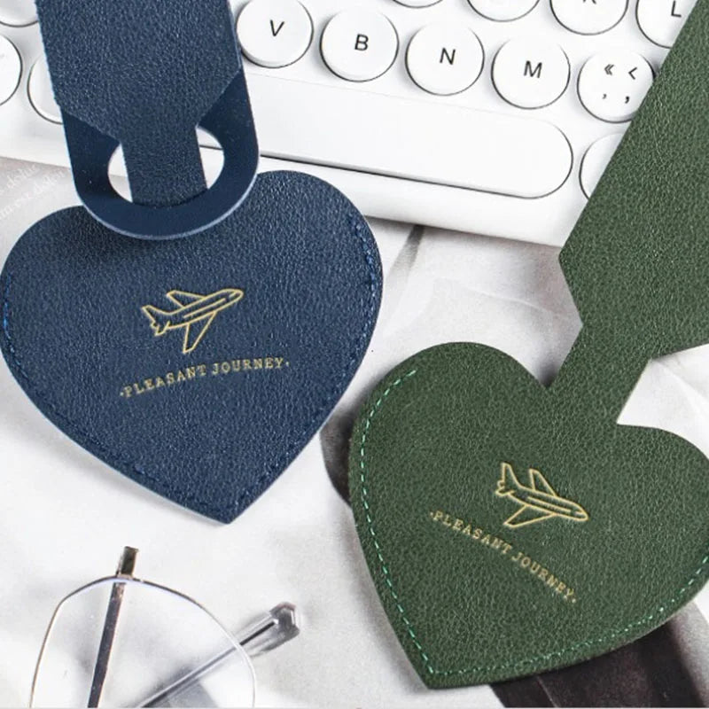 Korean Heart Shaped PU Luggage Tags Women Men Holiday Travel Accessories Suitcase Tag Name ID Address Lable Bag Tags for Luggage