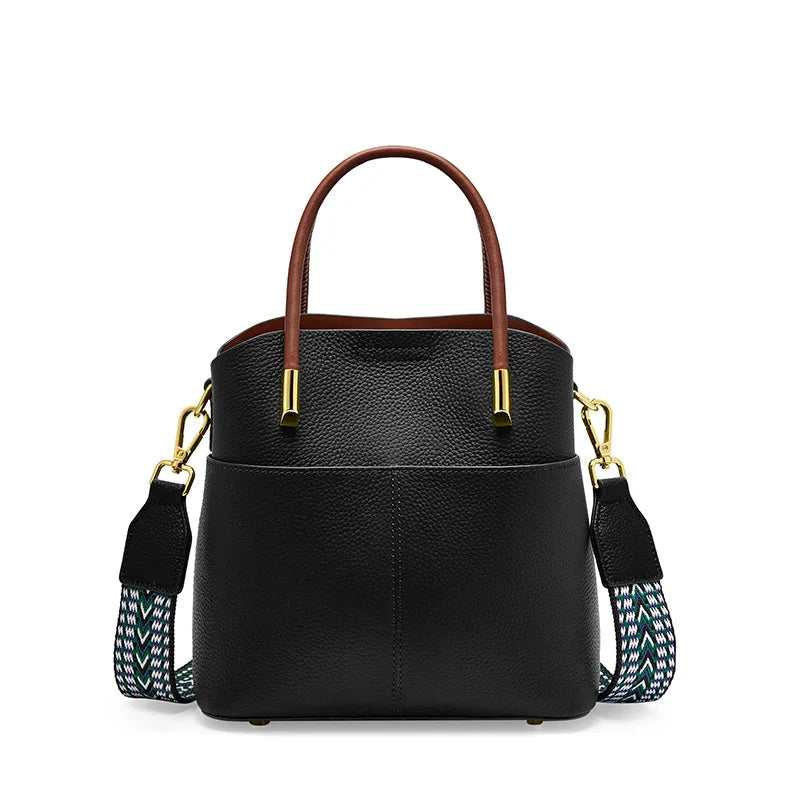 Zency Genuine Leather Top Quality Bucket Bag for Women Versatile Handbag Leather Tote Bag Green Crossbody Shopper Bags