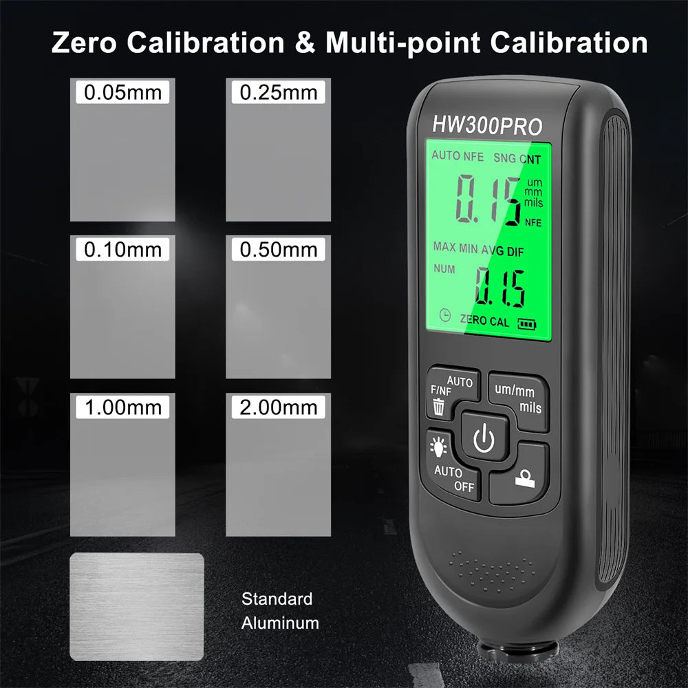 HW-300PRO Auto Thickness Gauge Digital Coating Car Paint Tester 0-2000UM Car Paint Film Thickness Tester Measuring Tool