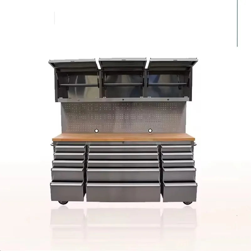 72 Inch Garage 430 Stainless Steel Tool Cabinet Combination Tool Workbench Chest with Storage Drawer for Heavy Duty Workshop