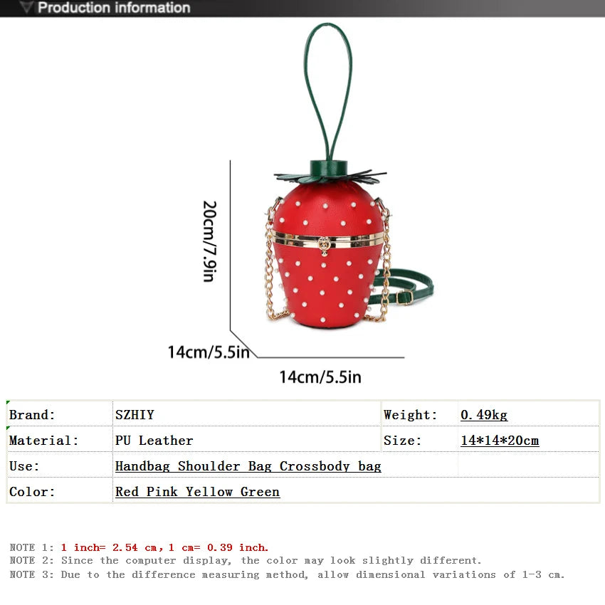 Luxury Designer Strawberry Bag Women Banquet Handbag New Pearl Shoulder Bags Chain Crossbody Purse for Girl Phone Pocket Rivet