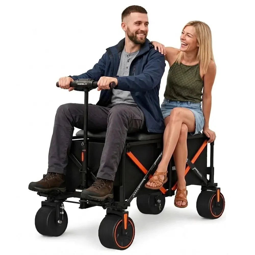 WISELD GT3 Dual Seats Ridable Electric Wagon Large Capacity Cycling Camping Trolley Foldable Picnic Cart Outdoor Transport Tools