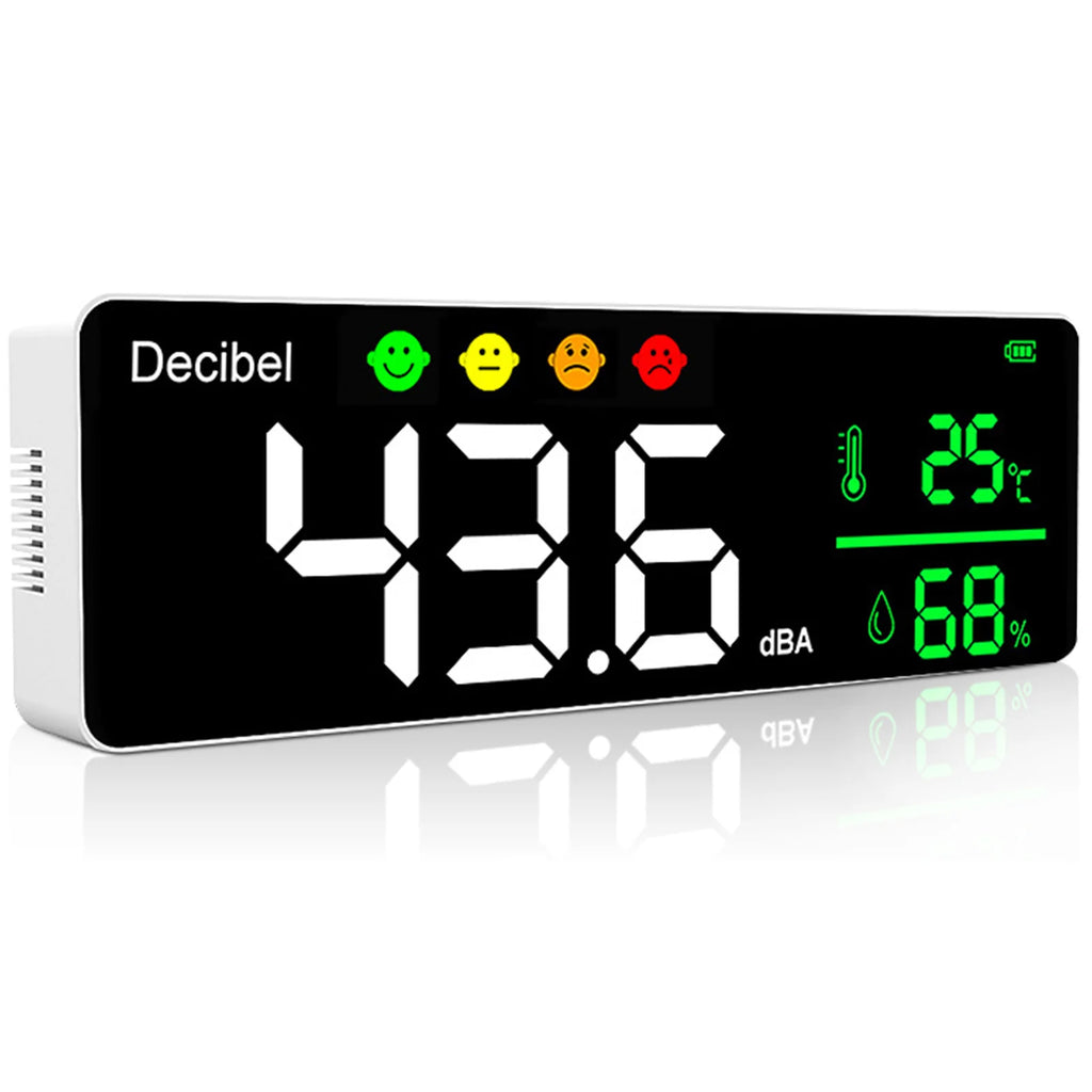 Noise dB Meter 30 - 130dB Range Precise Decibel Meter Temperature Humidity  Monitor, Large LED Screen  Adjustable Brightness