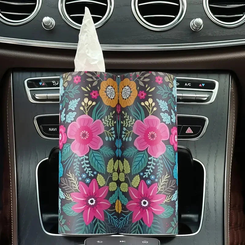 Floral Pattern Car Tissue Holder With Tissue Travel Cylinder Tissue Box For Car Cup Holder Suitable For Home Tables
