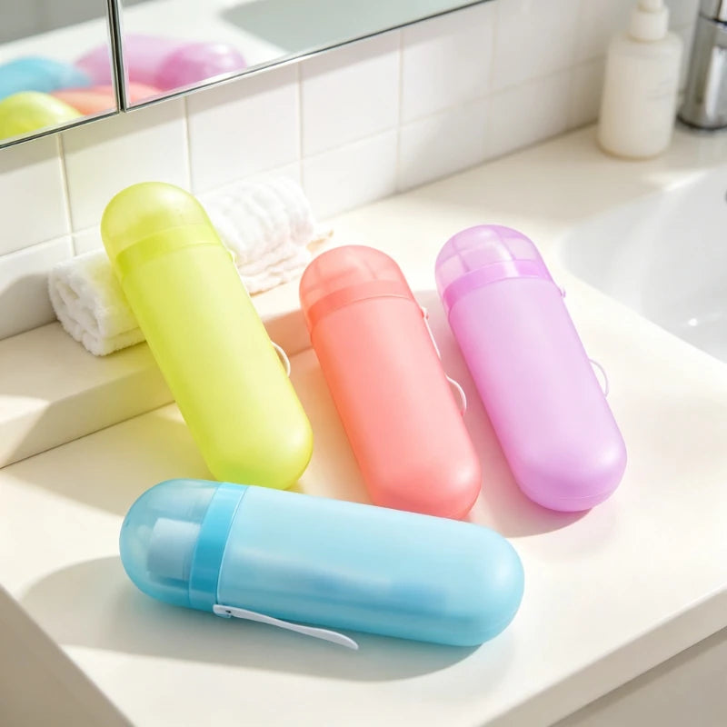 Portable Travel Toothbrush Case Plastic Toothbrush Holder with Cover Compact Oral Care Storage for Home Travel Gym Random Color