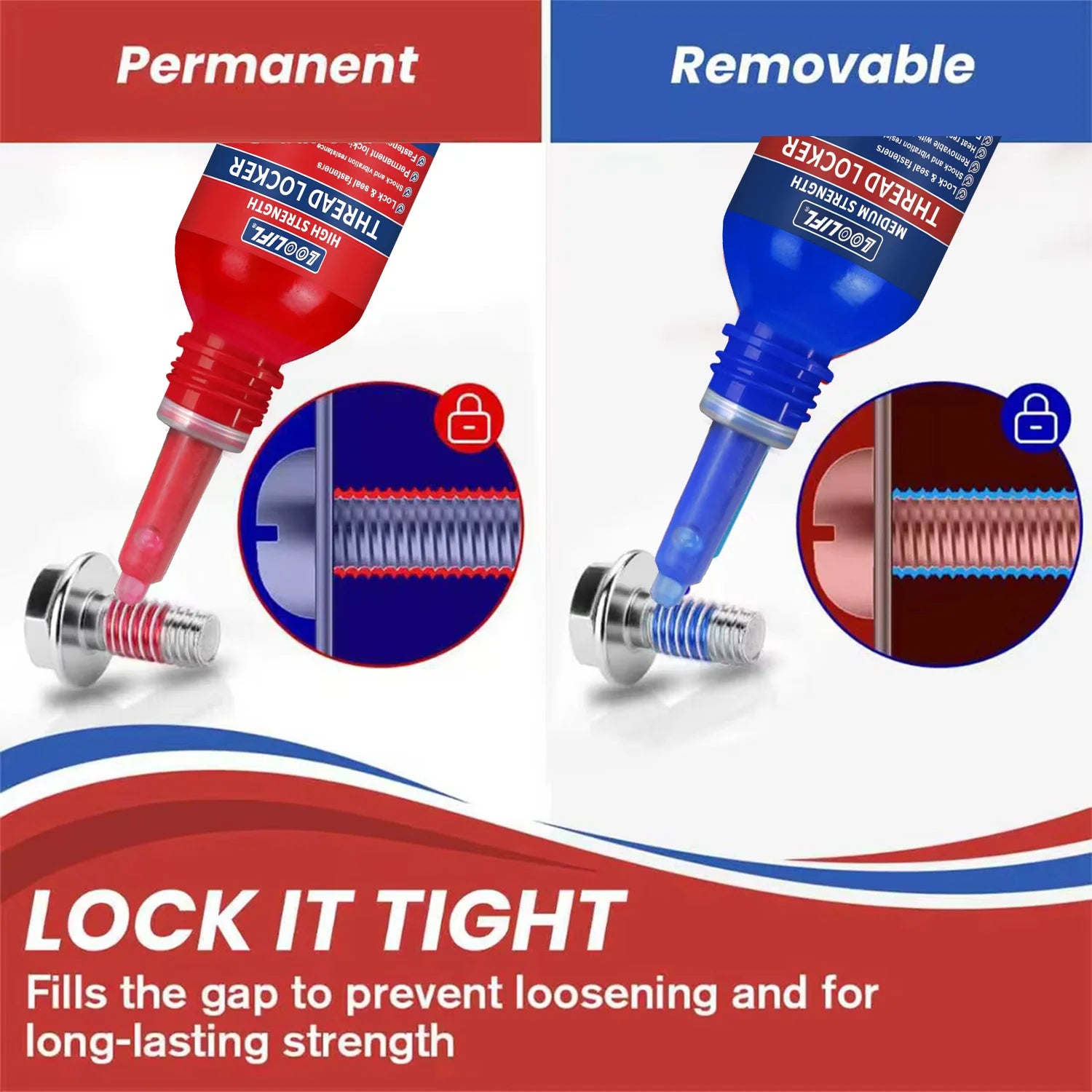 50ML 243 Blue Medium Strength Threadlockers,Universal Thread Adhesives,For All Metal Threaded Components,Removable Waterproof
