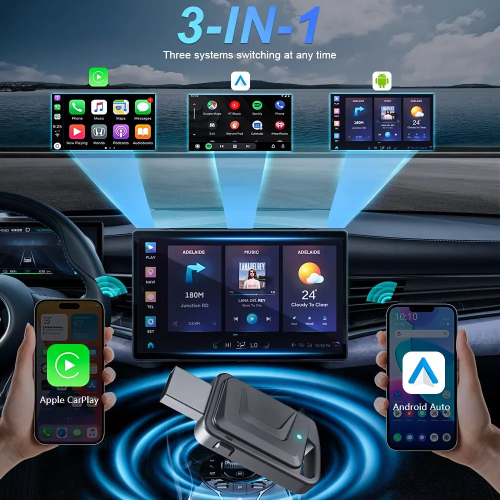 2in1 Wireless CarPlay Dongle Wireless Android Auto Adapter AI Smart Box Car Intelligent Systems For Car With Wired CarPlay