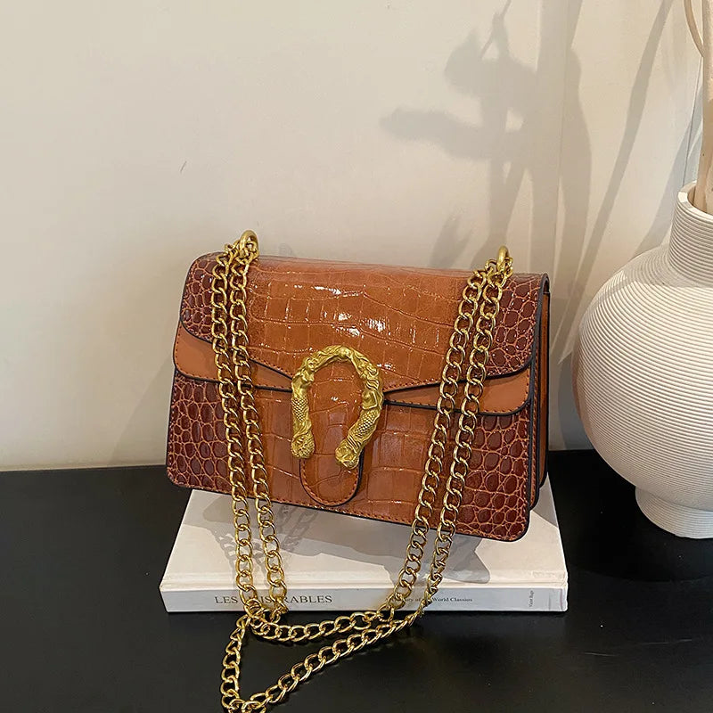 Fashion trend retro printed chain bag popular underarm crossbody shoulder bag