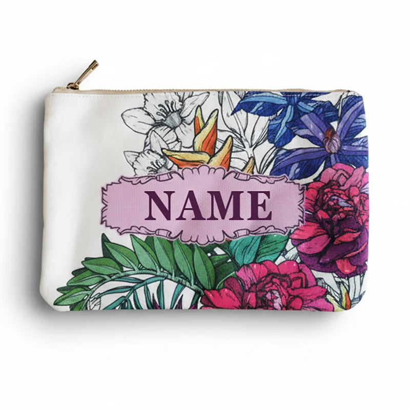 Graceful Customizable Name Women's Canvas Clutch Makeup Bag Purse Party Weekend Vacation Travel Cosmetic Bag Mobile Pouch Wallet