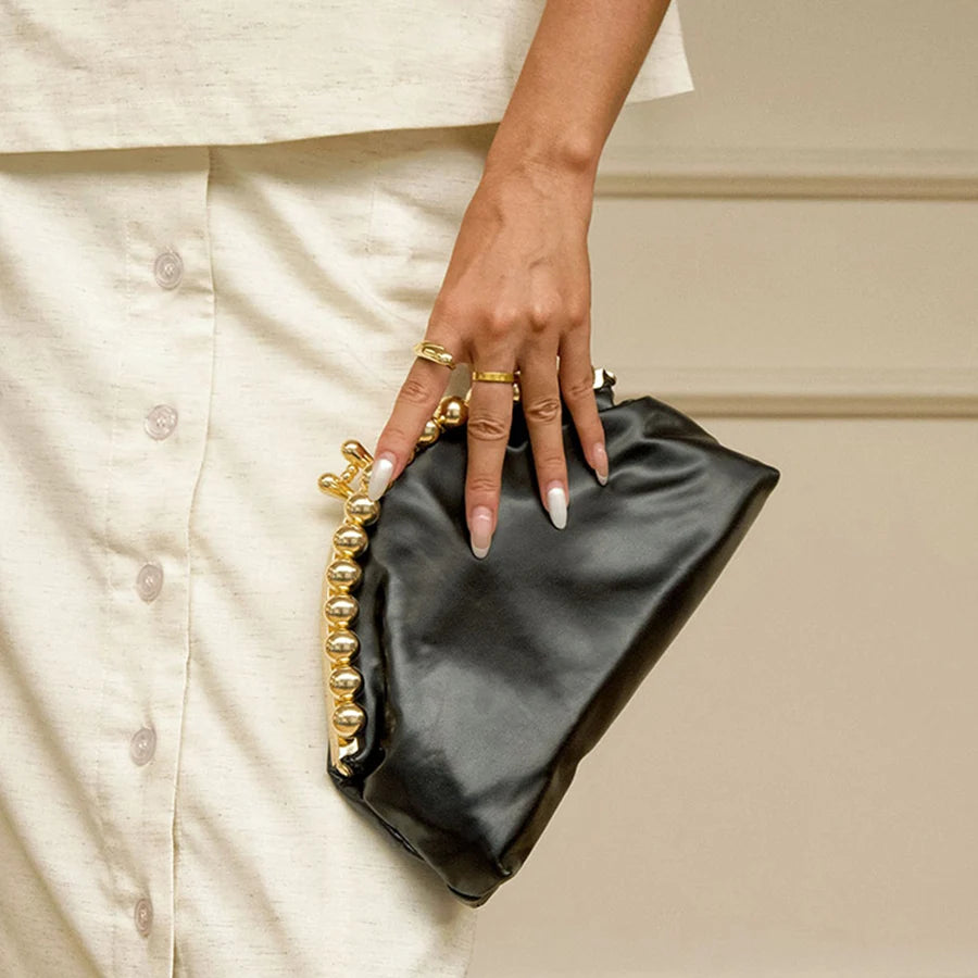 Women's beaded decorated evening bag pu leather clutch bag party dinner bag prom bag dress bag wedding chain shoulder bags bolsa