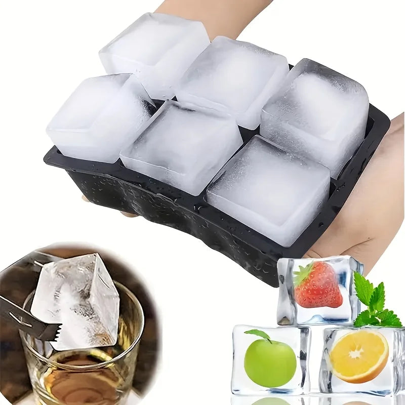 4/6/8 Grid lce Cube Tray Sicone Mold Large Food Grade lce Cube Mold DIY Candy Ice Maker lce Cube Tray Bar Pub Wine Blocks Maker