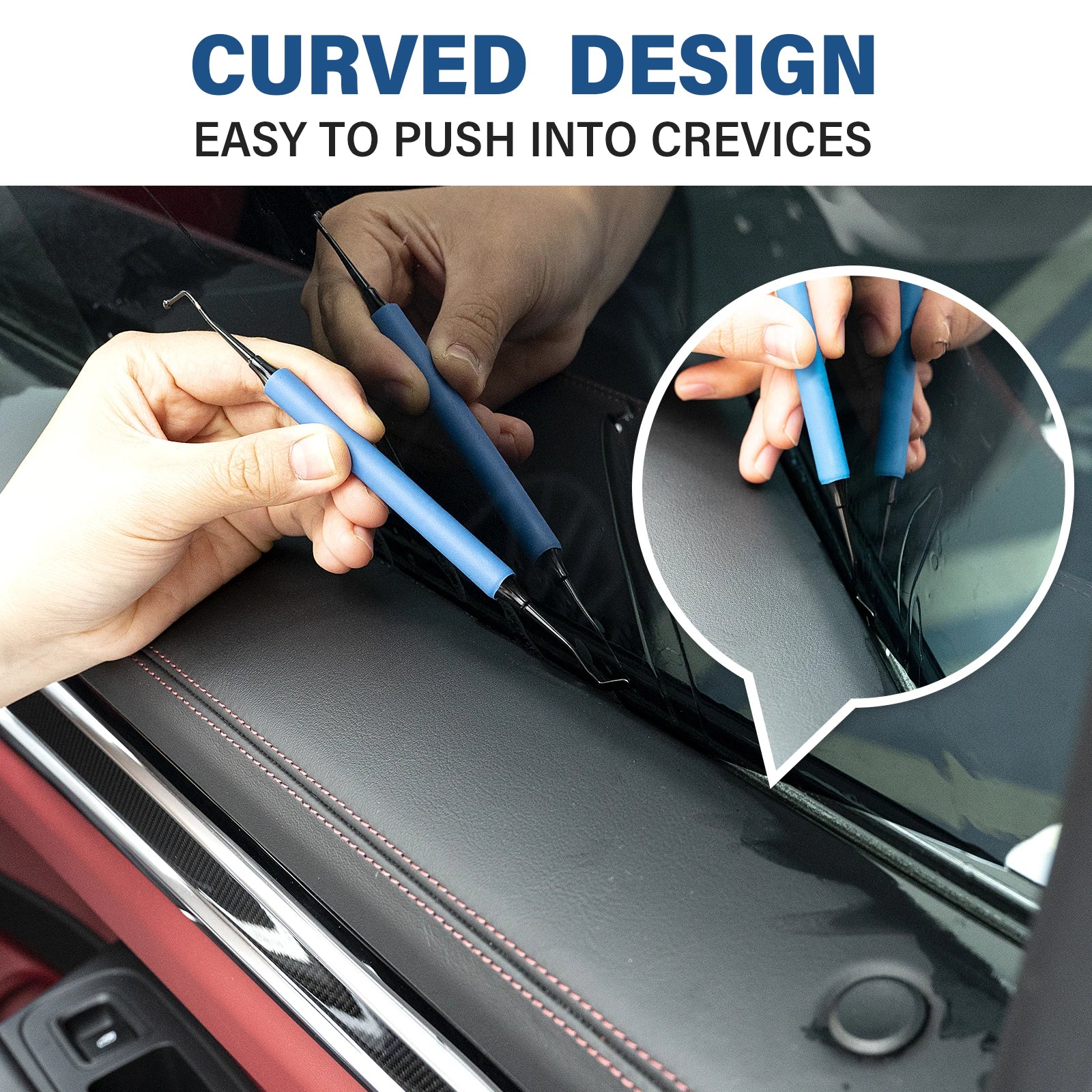 FOSHIO 3pcs Stainless Steel Vinyl Tucking Tools Anti-Slip Rubber Coating Micro Stick Squeegee Window Tint Car Wraps Weeding Kit