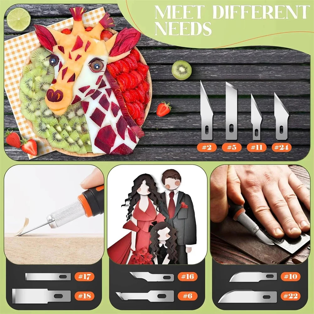 16PCS Craft Knife Set SK5 High Carbon Steel Precision Hobby Knives Art Knife Kit with 13 Blades Replaceable Handles for Carving