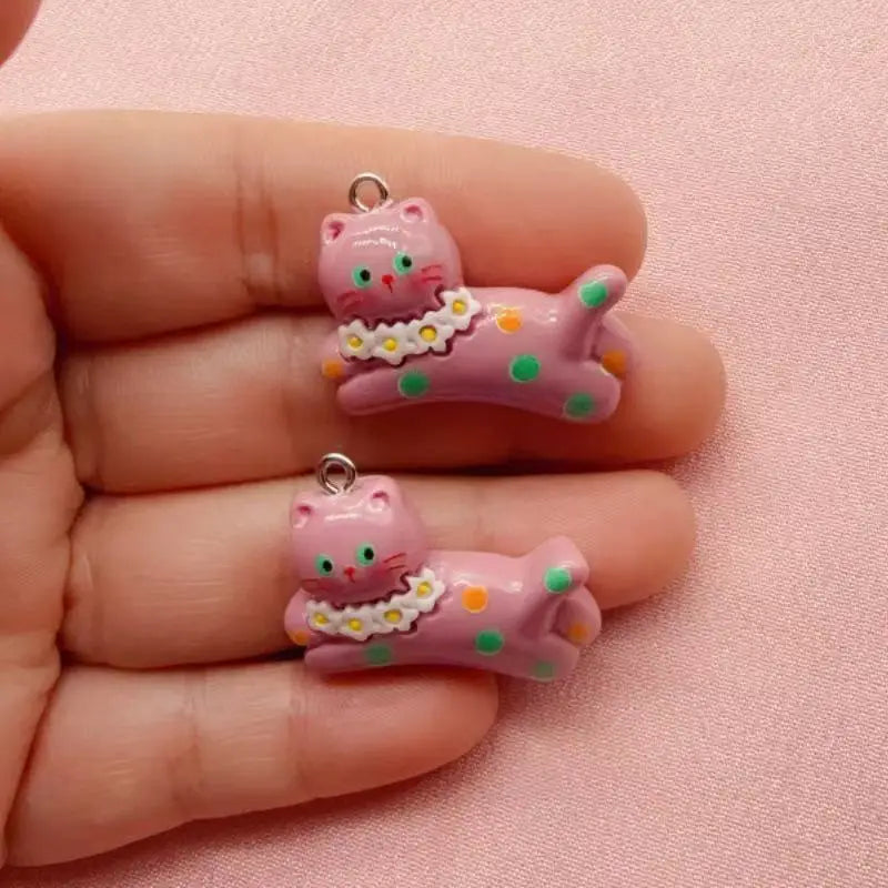 10pcs cartoon DIY resin accessories accessories, cat cream rubber hair clip, phone case, shoe buckle, keychain pendant