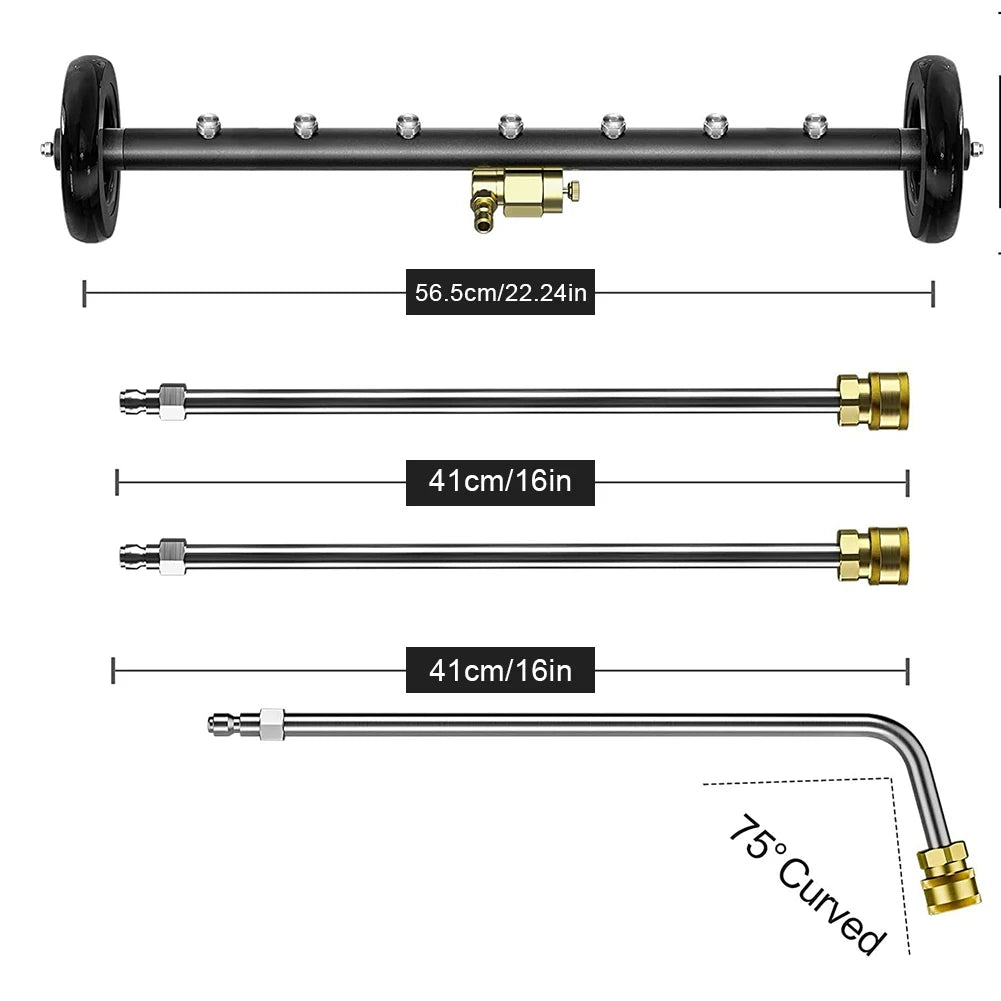 22 Inch High-Pressure Water Broom 1/4 Quick Connector Pressure Washer Extendable 3-Wand Underbody Cleaning Water Broom 4000 PSI