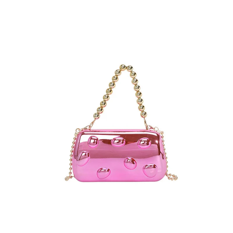 Personalized acrylic egg box bag 2026 new fashion glossy dinner bag women's beaded handbag