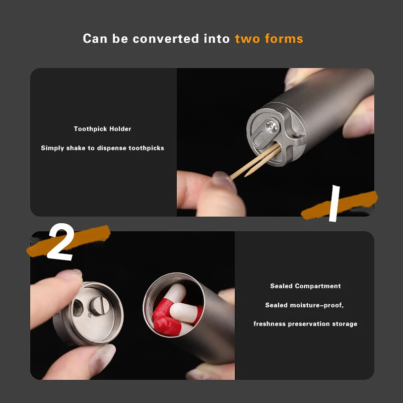 Titanium Alloy Waterproof Sealed Medicine Bottle Multi-Functional Toothpick Case Portable Travel Storage Box Outdoor EDC Tool