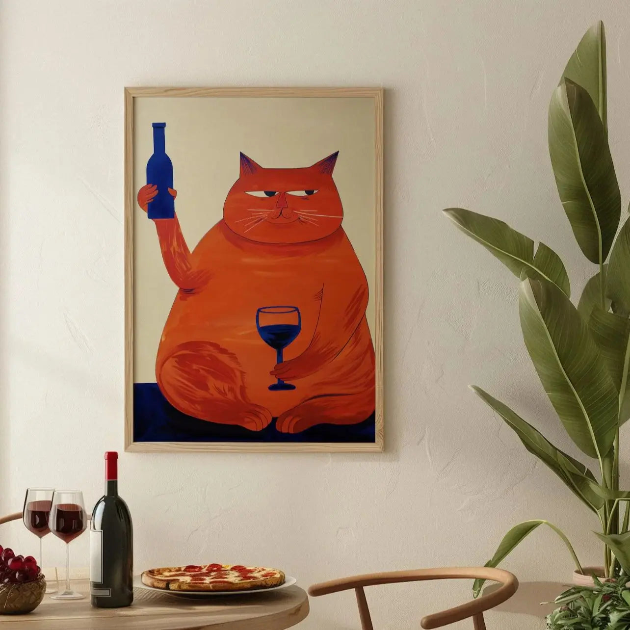 Bar Cart Decor, Cat Poster, Wine Print, Retro Kitchen Decor, Mid Century Modern Decor, Trendy Wall Art, Cheers Print, Dining Roo
